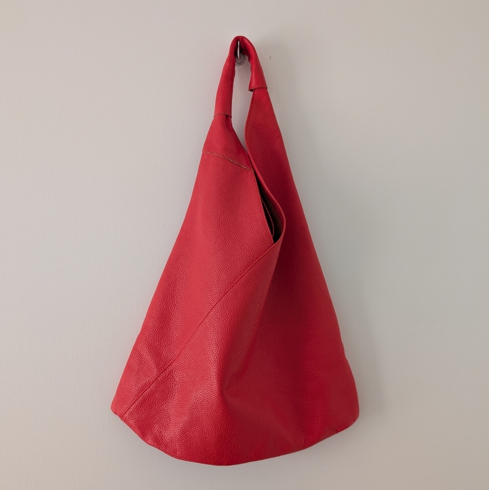 Italian Red Pebbled Leather Hobo Bag